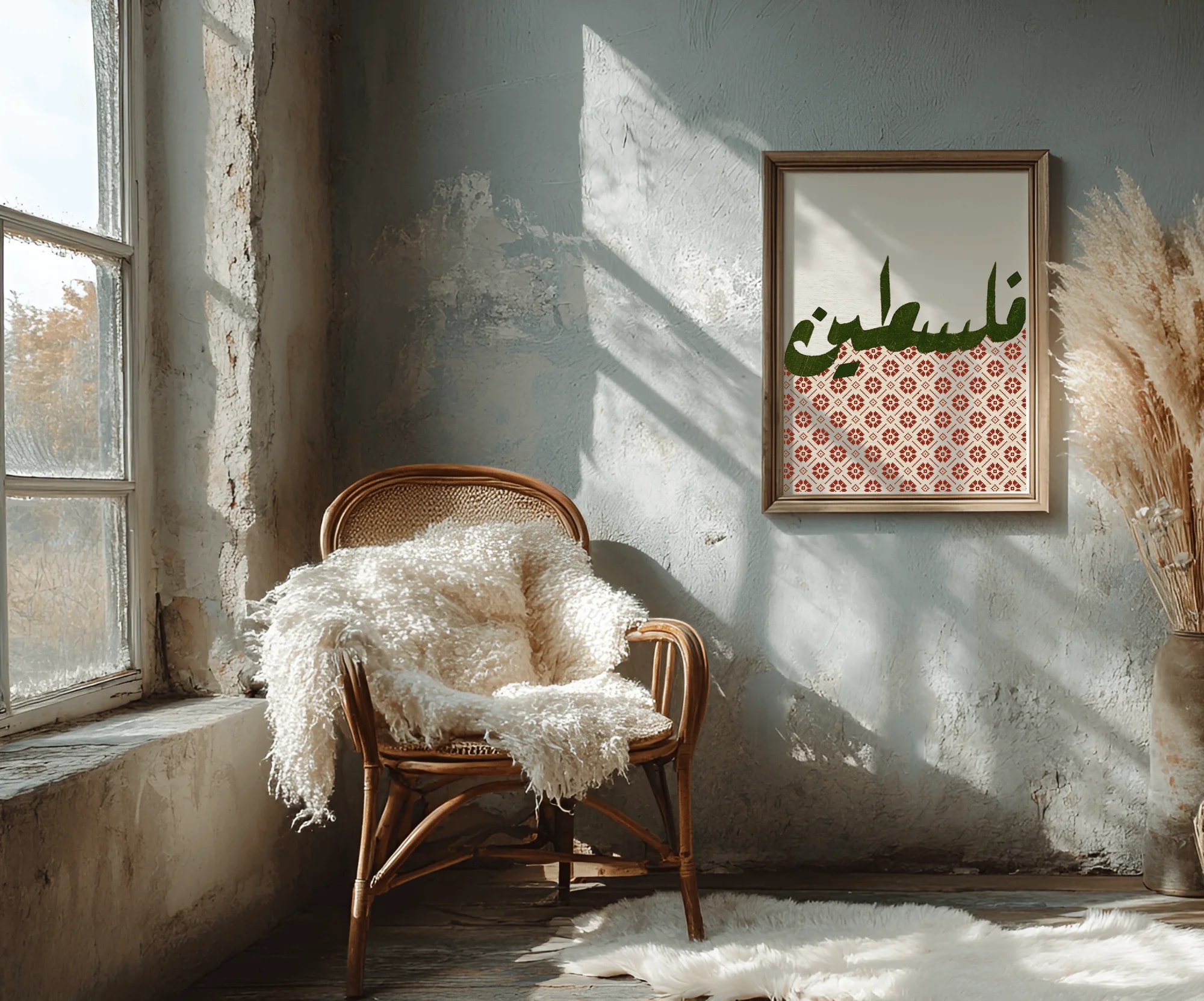 Palestine Wall Art – Arabic Calligraphy with Traditional Tatreez Design